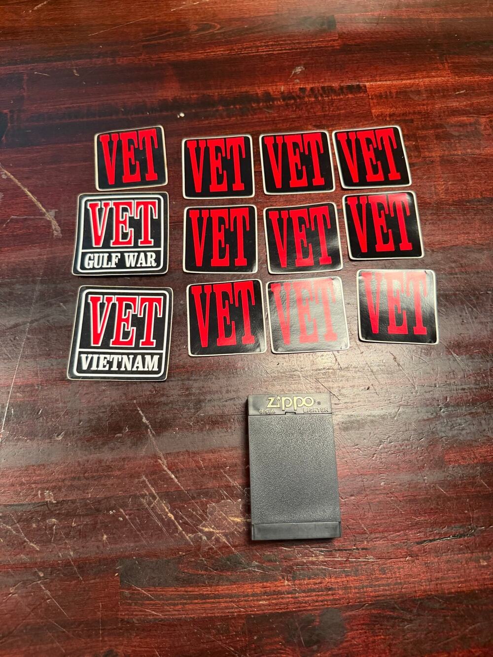 1995 Zippo POW MIA Chrome Lighter In Case & Military Veteran Decal Stickers Lot⁠